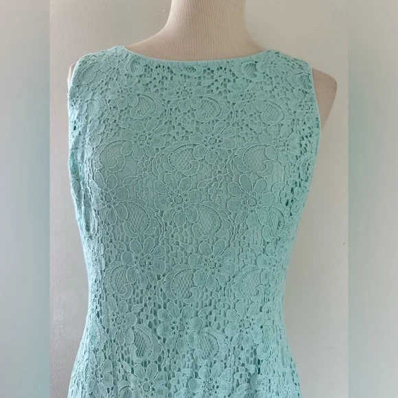 Lauren Ralph Lauren dress sea foam green teal lace overlay lined knee length 12 - Picture 3 of 11